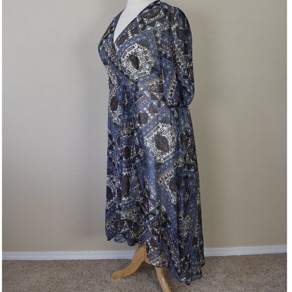 Calvin Klein Faux Wrap Chiffon Printed High Low Dress 16 NEW - Picture 3 of 9